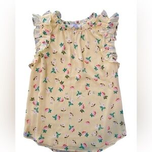 🌷LOFT Yellow Floral Ruffle Sleeveless Top - Size Small - NWOT